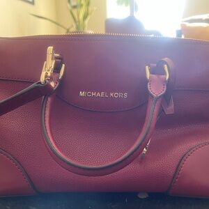 Michael Kors Burgundy Leather Satchel with Gold Hardware